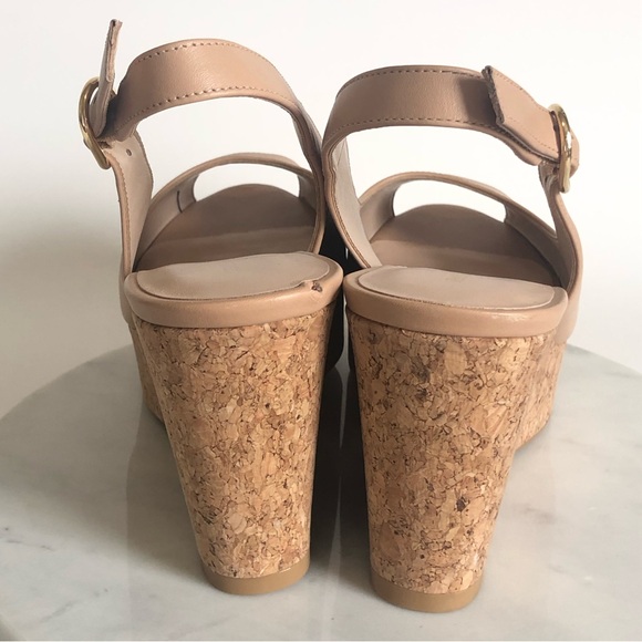 Stuart Weitzman Nude Peep Toe Slingback Wedge Sandals - Picture 11 of 17